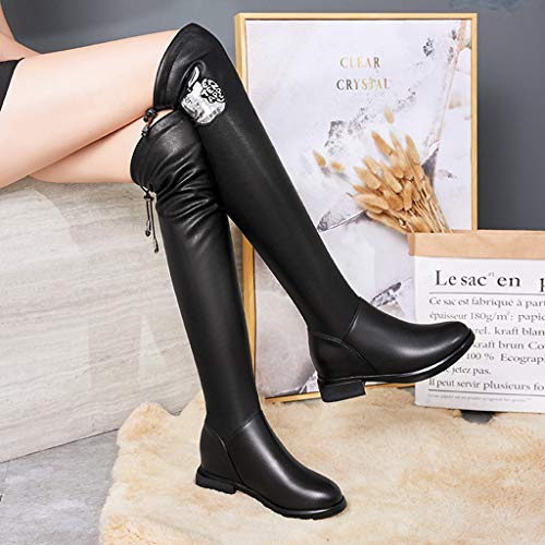 GYPING Altura del Invierno sobre la Rodilla de Las Mujeres Botas de Cuero Forro de Felpa antártico Botas elásticas StovepipeTrabajo Caminata Senderismo Al Aire Libre,Black- 41/UK 7.5
