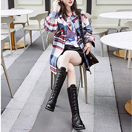 GYPING Invierno de Las señoras Rodilla Cordón de Cuero con Botas largas Zapatos Antártida Felpa de la guarnición del Motorista Botas Caminar el Trabajo al Aire Libre Senderismo,Black- 39/UK 6