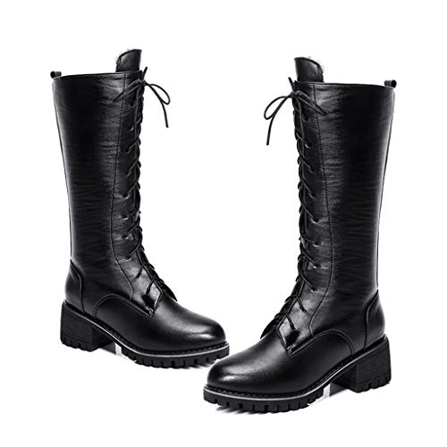 GYPING Invierno de Las señoras Rodilla Cordón de Cuero con Botas largas Zapatos Antártida Felpa de la guarnición del Motorista Botas Caminar el Trabajo al Aire Libre Senderismo,Black- 39/UK 6