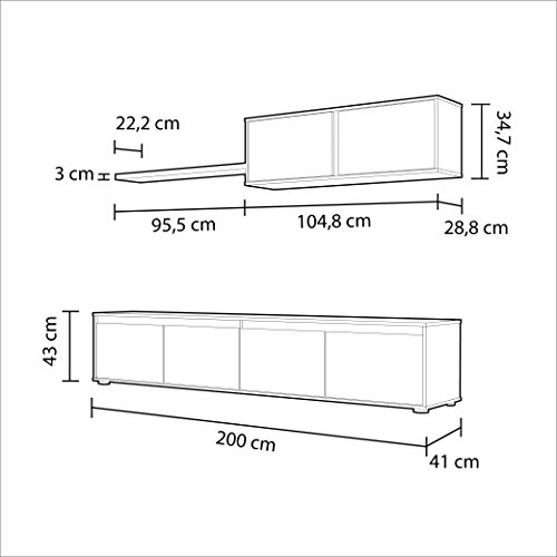 Habitdesign 016663L - Mueble de salón Moderno, modulos Comedor Alida, Medidas: 43 cm de Altura x 200 cm de Ancho x 41 cm de Fondo (Blanco Artik y Gris Cemento)