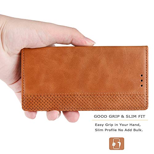 HAOTIAN Leather Folio Funda para TCL 10L /TCL 10 Lite Funda, Flip Wallet Carcasa Tipo Libro Protector Magnético y Plegable de PU + TPU Soporte de Ranuras para Tarjetas, Marrón