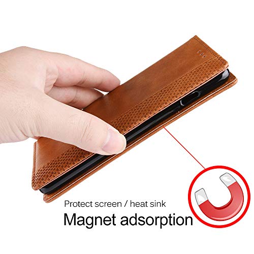 HAOTIAN Leather Folio Funda para TCL 10L /TCL 10 Lite Funda, Flip Wallet Carcasa Tipo Libro Protector Magnético y Plegable de PU + TPU Soporte de Ranuras para Tarjetas, Marrón