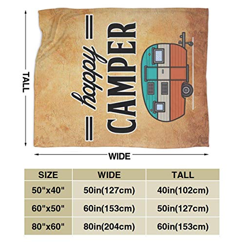 Happy Camper Camping Micro Fleece Flannel Throw Blankets Lightweight Super Plush Bed Blanket Fit Sofa Suitable for All Season