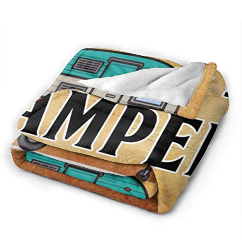 Happy Camper Camping Micro Fleece Flannel Throw Blankets Lightweight Super Plush Bed Blanket Fit Sofa Suitable for All Season