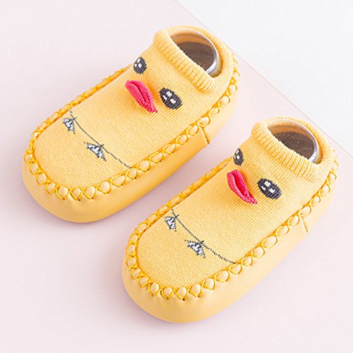 Happy Cherry 2 Par Bebés Calcetines Antideslizante de Algodón para Niñas Primeros Pasos Calcetines Andar Bebé por Casa Elástica Transpirable - Amarillo - 12CM