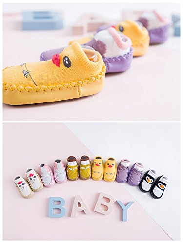 Happy Cherry 2 Par Bebés Calcetines Antideslizante de Algodón para Niñas Primeros Pasos Calcetines Andar Bebé por Casa Elástica Transpirable - Amarillo - 12CM