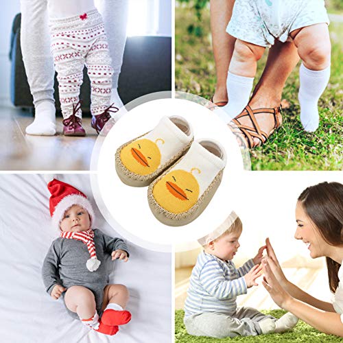 Happy Cherry 3Pcs Calcetines Prewalker para Recien Nacido Antideslizante Zapatillas de Piso Estampado Dibujo Animado Algodón 11cm 0-6 Meses Gris