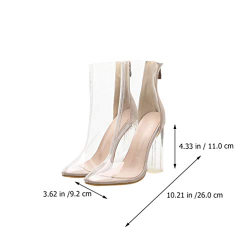 Happyyami Botas de Tacones Altos Gruesos Botines Transparentes Tacones de Metacrilato para Mujer Sandalias de Cristal de Punta Puntiaguda con Cremallera