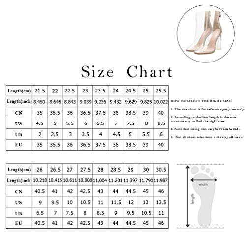 Happyyami Botas de Tacones Altos Gruesos Botines Transparentes Tacones de Metacrilato para Mujer Sandalias de Cristal de Punta Puntiaguda con Cremallera