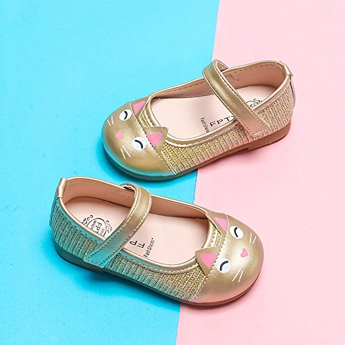 ✿ Harpily Zapatos Niñas Carnaval, Zapatillas Princesa NiñA Dibujo De Gato Sandalias De Vestido Flat Shoes Bailarinas Princesa Zapatos con Tacón para CumpleañOs Fiesta Cosplay Dorado 29