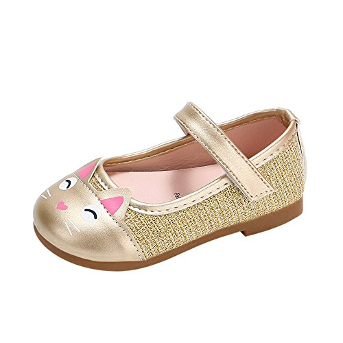 ✿ Harpily Zapatos Niñas Carnaval, Zapatillas Princesa NiñA Dibujo De Gato Sandalias De Vestido Flat Shoes Bailarinas Princesa Zapatos con Tacón para CumpleañOs Fiesta Cosplay Dorado 29