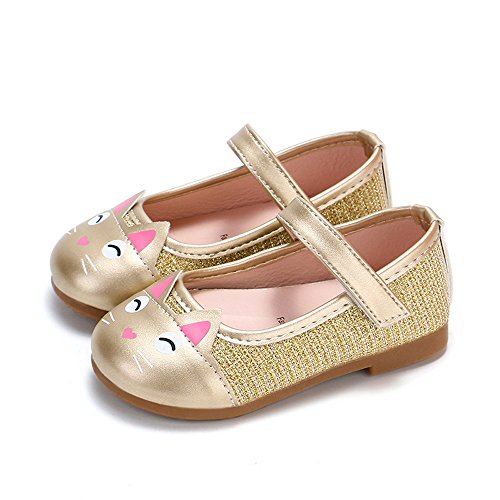 ✿ Harpily Zapatos Niñas Carnaval, Zapatillas Princesa NiñA Dibujo De Gato Sandalias De Vestido Flat Shoes Bailarinas Princesa Zapatos con Tacón para CumpleañOs Fiesta Cosplay Dorado 29