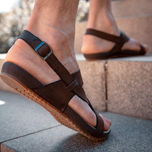 Harssidanzar Sandalias Piel Hombre, Marrón, 40 EU