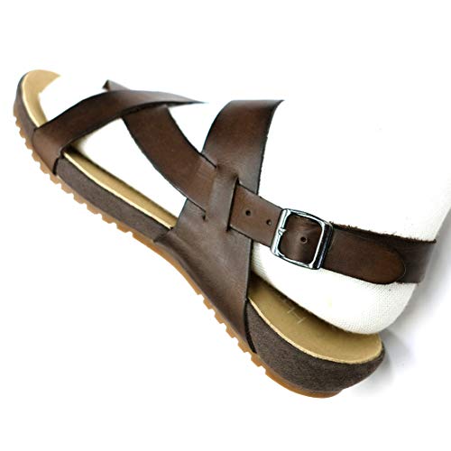 Harssidanzar Sandalias Piel Hombre, Marrón, 40 EU