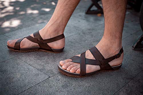 Harssidanzar Sandalias Piel Hombre, Marrón, 40 EU