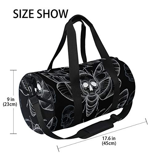 HARXISE Bolsa de Viaje，Muerte punteada ”con Cabeza de Polilla de halcón o Acherontia Atropos en Blanco y Calaveras,Bolsa de Deporte con Compartimento para Sports Gym Bag