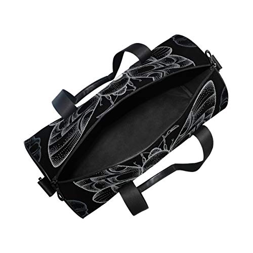 HARXISE Bolsa de Viaje，Muerte punteada ”con Cabeza de Polilla de halcón o Acherontia Atropos en Blanco y Calaveras,Bolsa de Deporte con Compartimento para Sports Gym Bag