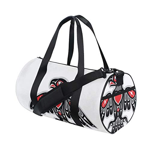 HARXISE Bolsa de Viaje，Tótem indígena Ave halcón étnico patrón de Motivo aviar sobre Fondo Liso,Bolsa de Deporte con Compartimento para Sports Gym Bag