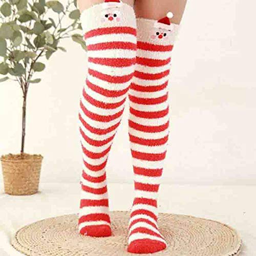 hasta EI Muslo Calcetines Largos por Encima de la Rodilla Calcetines Altos de Lana de Coral Calentadores de Piernas de Rayas Cálidas Suaves Cálidas I