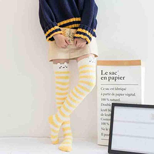 hasta EI Muslo Calcetines Largos por Encima de la Rodilla Calcetines Altos de Lana de Coral Calentadores de Piernas de Rayas Cálidas Suaves Cálidas I