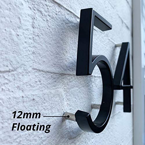 HASWARE Letrero de número de casa flotante de 5 pulgadas (12 cm) Números de puerta modernos Placa de señalización Números de dirección de casa de calle, Metal negro [Número 7]