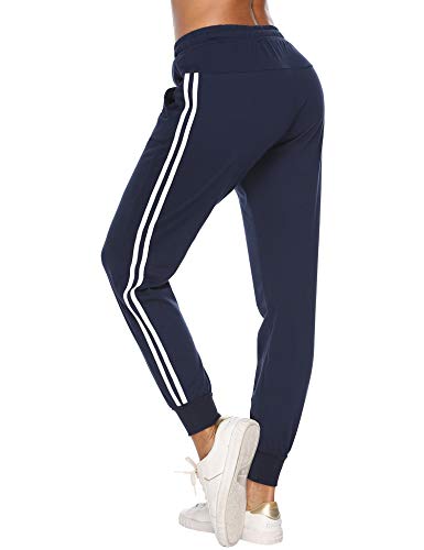 Hawiton Pantalon Chandal Mujer Largos Pantalones de Deporte Yoga Fitness Jogger Pantalones de Punto de Rayas（Azul,M）