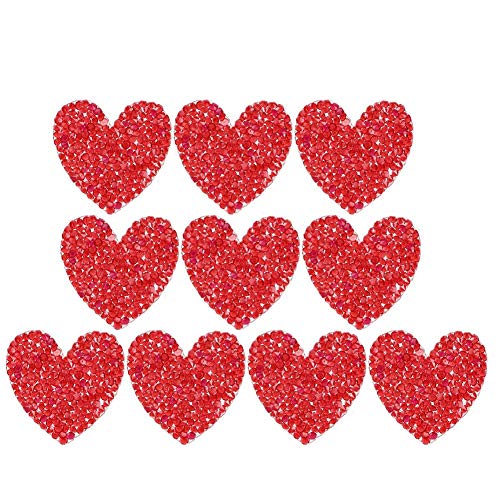 HEEPDD 10 Piezas Apliques de Diamantes de imitación Parche de Cristales en Forma de corazón Parche para Zapatos Bolsas Sombreros Ropa joyería Accesorios para el Cabello(Rojo)