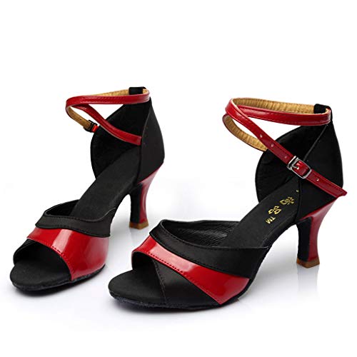 HEETEY Sandalias de mujer Rumba Walzer para bailar baile de ballet latino de un solo color con tacón alto, color Rojo, talla 39 EU