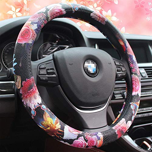 HEIFEN 15-Inch GM Cubierta del Volante Perla Patrón Lunares Conjunto Goma del Anillo Interior De Las Mujeres Resistente Al Desgaste Moda Color Lindo Diverso Transpirable 38CM Cómodo Durable Suave