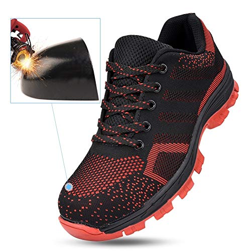 Heitune Los Hombres De Los Zapatos De Acero Transpirable Seguridad Punta Punture Prueba Botas Trabajo (Rojo 42)