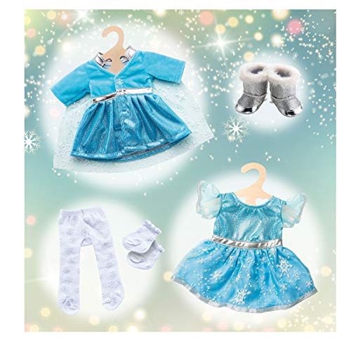 Heless 52727 - Conjunto de Princesa del Hielo, 5 Piezas, Vestido para muñecas, Abrigo con Capa, Medias y Calcetines con Cristales de Hielo en Color Blanco, Botas en Plata, Talla 35 - 45 cm