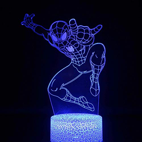 Hermosa araña animación guerrero lámpara de mesa pequeña creativa acrílico multicolor luz de noche pequeña lámpara 3DLED decoración creativa lámpara de mesa pequeña base agrietada