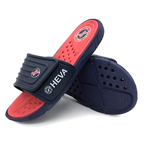 HEVA Adjust - Chanclas Slider para Hombre Sandalias Playa de Punta Descubierta（40 EU Navy/Red）
