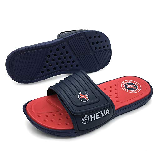 HEVA Adjust - Chanclas Slider para Hombre Sandalias Playa de Punta Descubierta（40 EU Navy/Red）