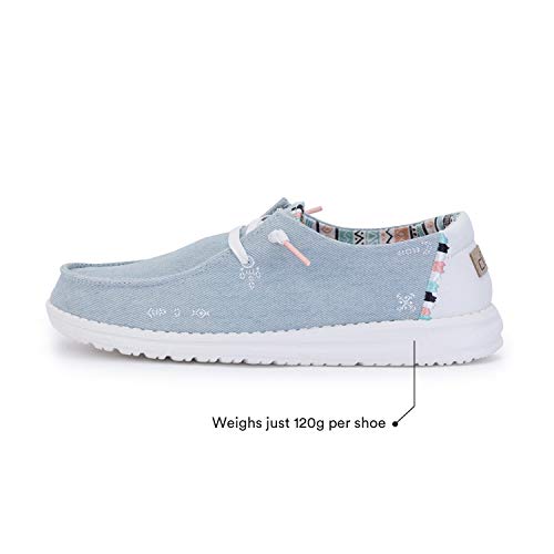 Hey Dude Wendy Vogue - Zapatos casuales para mujer, estilo mocasín, comodidad ligera, plantilla ergonómica de espuma viscoelástica, diseñada en Italia y California, color Azul, talla 39 EU