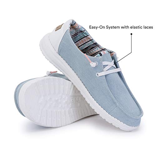 Hey Dude Wendy Vogue - Zapatos casuales para mujer, estilo mocasín, comodidad ligera, plantilla ergonómica de espuma viscoelástica, diseñada en Italia y California, color Azul, talla 39 EU