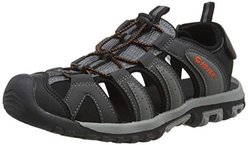 Hi-Tec Cove Breeze, Sandalias Deportivas Hombre, Gris (Charcoal/Black/Red Orange 052), 45 EU