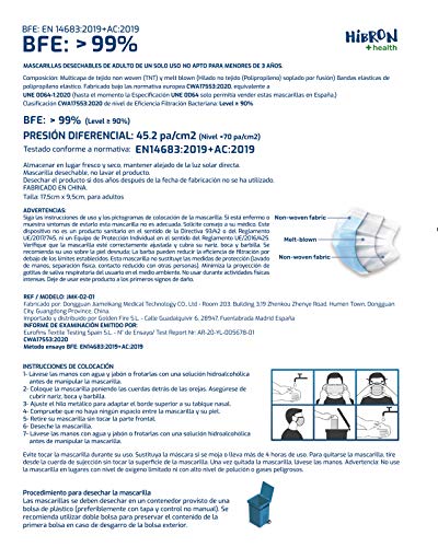 Hibron Mascarillas faciales Deshechable, pack con 50 unidades