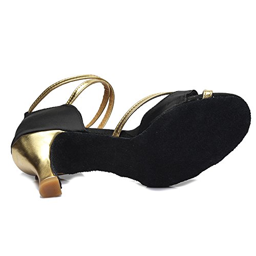 HIPPOSEUS Mujer Zapatillas Latin Dance, Punta Abierta, Estrecha,ES805-7,Negro Color,EU 37.5