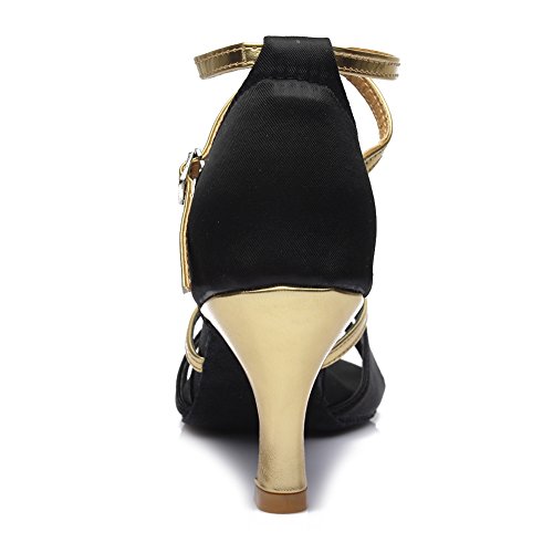 HIPPOSEUS Mujer Zapatillas Latin Dance, Punta Abierta, Estrecha,ES805-7,Negro Color,EU 37.5