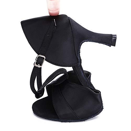 HIPPOSEUS Zapatos de Baile Latino con Correa en T para Mujer Zapatos de práctica de Baile de salón de satén,Negro,36 EU