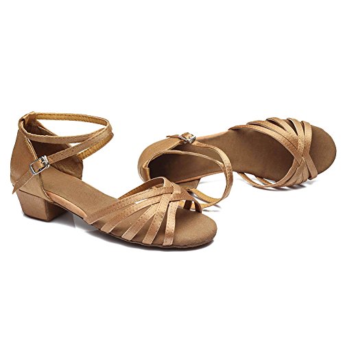 HIPPOSEUS Zapatos de Baile para niña Salón de Baile Latino Práctica de Baile Zapatos de tacón bajo 3.5CM,ES202,Beige,EU 37