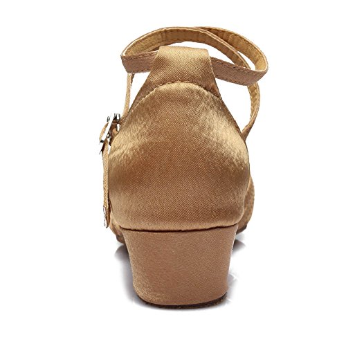 HIPPOSEUS Zapatos de Baile para niña Salón de Baile Latino Práctica de Baile Zapatos de tacón bajo 3.5CM,ES202,Beige,EU 38