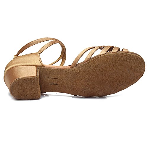 HIPPOSEUS Zapatos de Baile para niña Salón de Baile Latino Práctica de Baile Zapatos de tacón bajo 3.5CM,ES202,Beige,EU 38