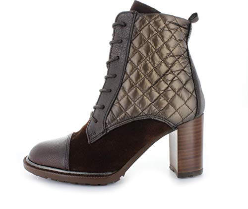 Hispanitas Botas de mujer con acolchado y cordones, HI99536 INES tacón de bloque de piel marrón (mocca), color Marrón, talla 41 EU