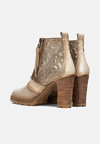Hispanitas: Botín Atlas con tacón Bloque elaborado en combinación de Materiales, Vainilla, 37 EU