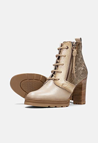 Hispanitas: Botín Atlas con tacón Bloque elaborado en combinación de Materiales, Vainilla, 37 EU