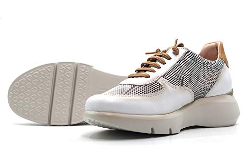 HISPANITAS - Sneakers Casual Deportivo Telma, cordón elástico, de Rejilla, cuña Media, para: Mujer Color: White Talla:38