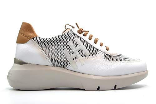 HISPANITAS - Sneakers Casual Deportivo Telma, cordón elástico, de Rejilla, cuña Media, para: Mujer Color: White Talla:38