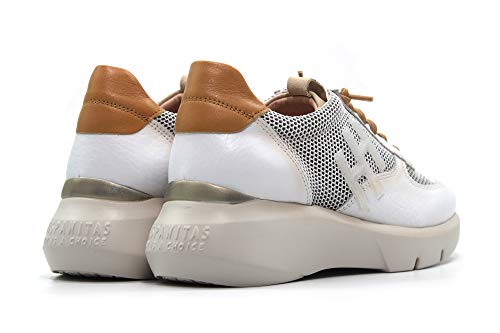 HISPANITAS - Sneakers Casual Deportivo Telma, cordón elástico, de Rejilla, cuña Media, para: Mujer Color: White Talla:39
